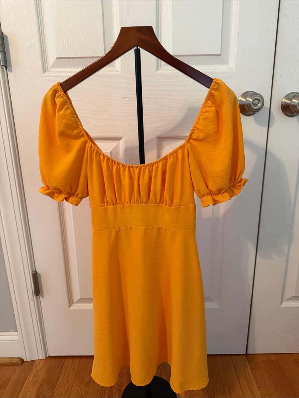 BeBop Golden Yellow Puff-Sleeve Midi Dress